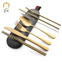 Amazon hot sale Portable Flatware Fork And Spoon Chopsticks metal straw Travel Cutlery Set With Case