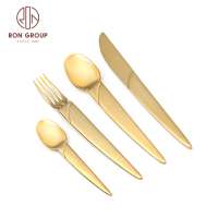 special design mat brushed golden stainless steel 4pcs set cutlery for wedding birthday party