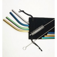 7 Color Rainbow Reusable Straight Bend Metal Stainless Steel Drinking Straws