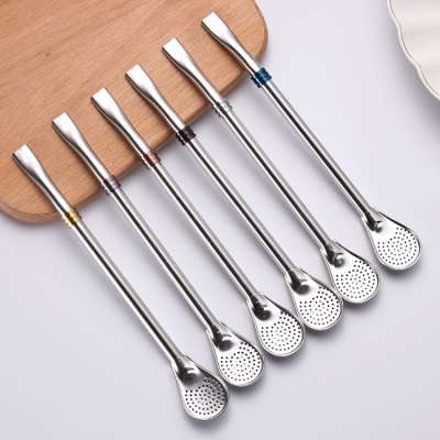 Wholesale Metal Drinking Tea Coffee Bar Drink Stainless Steel Yerba Mate Straw Spoon